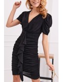 Fitted dress with draping, black 5343 - Online store - Boutique